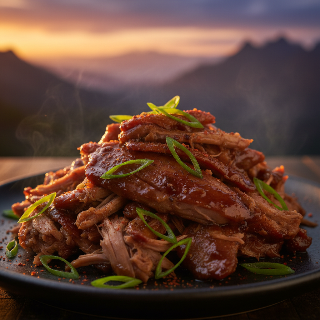 Confit shred hoisin glaze five-spice dusk scimitar