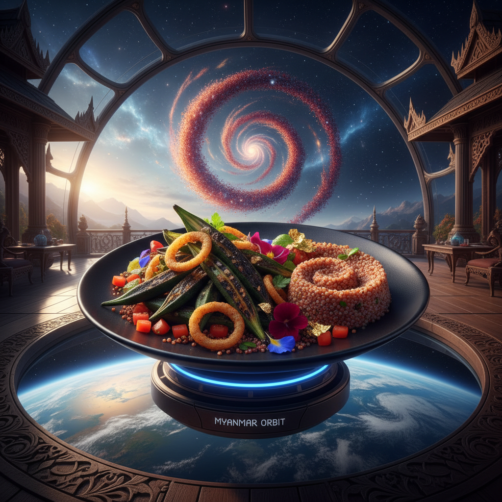 Okra pods charred onion rings tomato quinoa quasar terrace